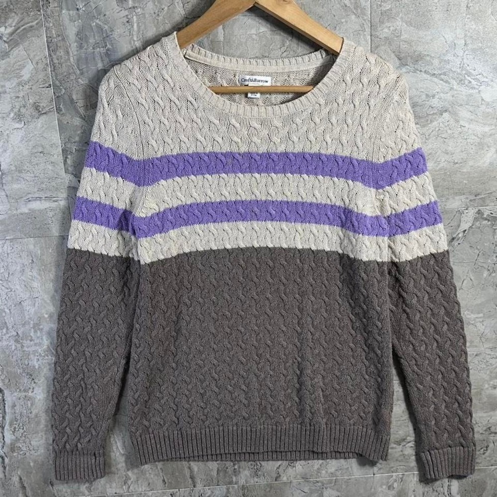 Croft‎ & Barrow cable knit purple and grey striped sweater Woman's Size M